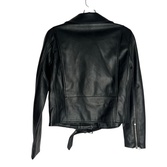 Zara Black Faux Leather Biker Jacket with Wide Lapel size Small - Picture 2 of 6